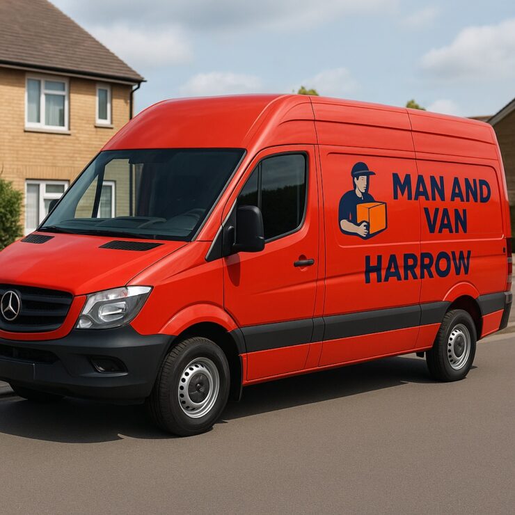 Red high-roof Man and Van Harrow van parked on a suburban street, representing the company’s professional removals and clearance services in Harrow.